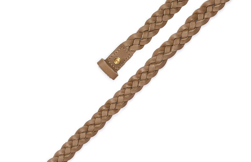 Top view of the hand braided Ivy women's leather belt in olive / OLIVE