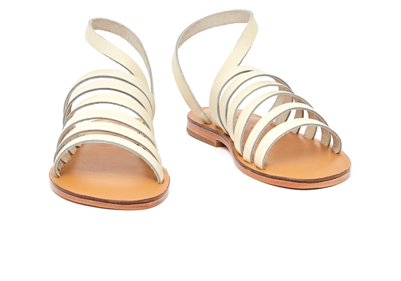 Front view of the handmade Ray women's slingback leather sandals in natural tan insole with cream straps / CREAM