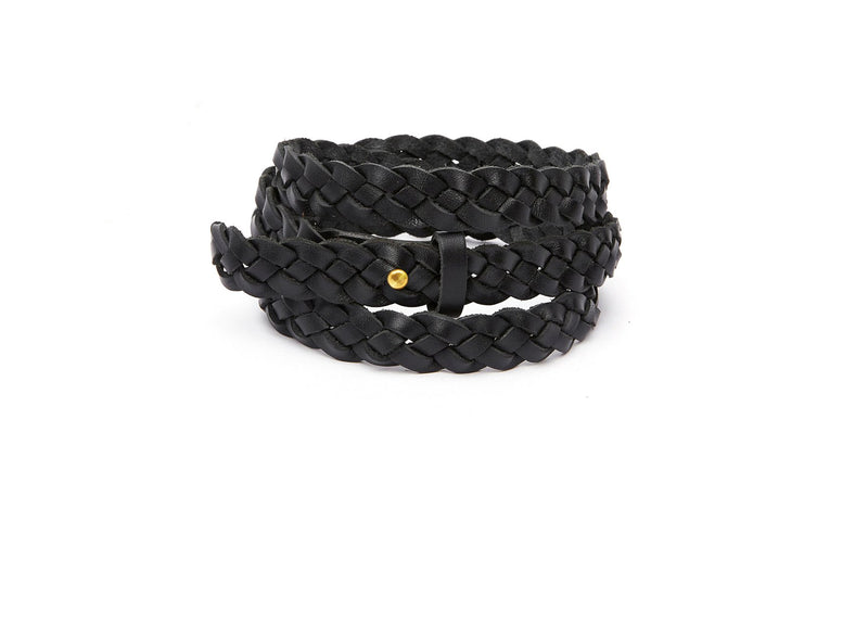 The hand braided Ivy women's leather belt in black / BLACK