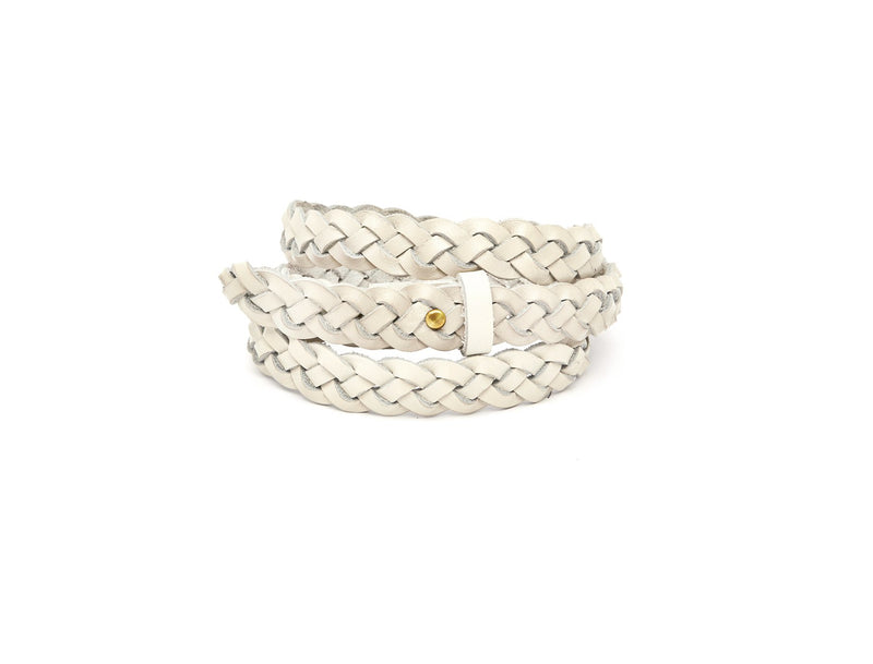 The hand braided Ivy women's leather belt in cream / CREAM