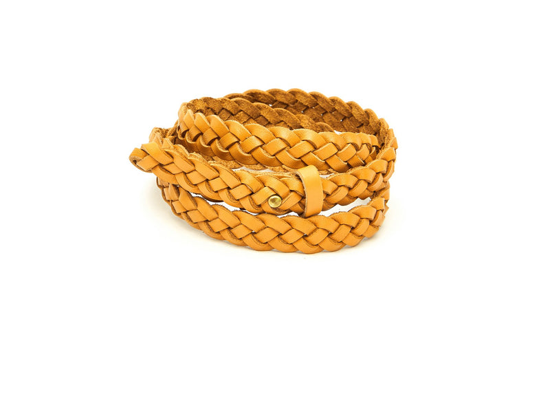 The hand braided Ivy women's leather belt in yellow / YELLOW