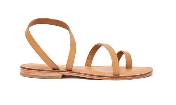 Side view of the handmade Moon women's slingback leather sandals in natural tan / TAN