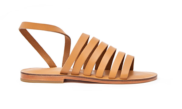 Side view of the handmade Ray women's slingback leather sandals in natural tan / TAN