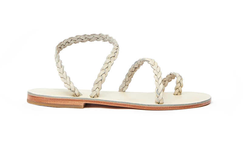 Side view of the handmade Salt women's braided slingback leather sandals in cream / CREAM